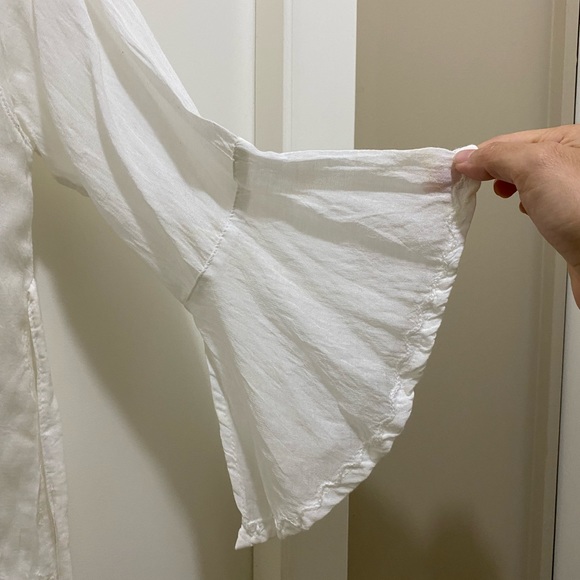 Beautiful Traditional Thai Button Blouse with Back Tie Bell Sleeves White M S - Picture 6 of 12